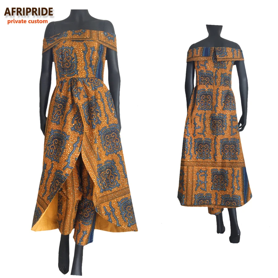 Осенний Модный женский костюм AFRIPRIDE, индивидуальное платье с открытыми плечами длиной до щиколотки+ штаны длиной до щиколотки, батик, хлопок, A722624