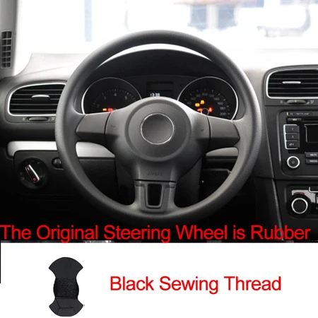 Rubber Black Hand Sewing Car Steering Wheel Cover Top Cow Leather Funda Volante For Volkswagen Golf 6 Mk6 VW Polo MK5 2010 2011 2012 2013 - Название цвета: Rubber Black