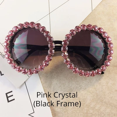 Pink - Black Ralferty увеличенные Круглые Солнцезащитные очки женские роскошные кристаллы и Стразы ручной работы солнцезащитные очки UV400 круглые оттенки женские Oculos G1914 - Цвет линз: Pink - Black