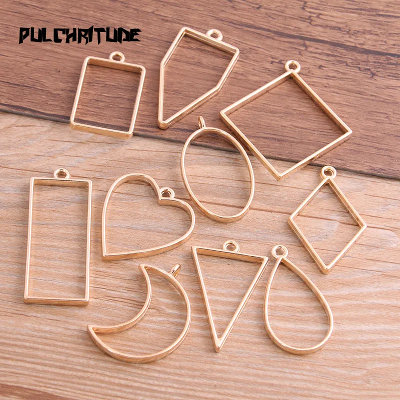 Pulchrode 10 шт./лот, шесть цветов, геометрическая фигура, шарм, полый клей, пустая подвеска, поднос, ободок, подвески, сделай сам, ручная работа