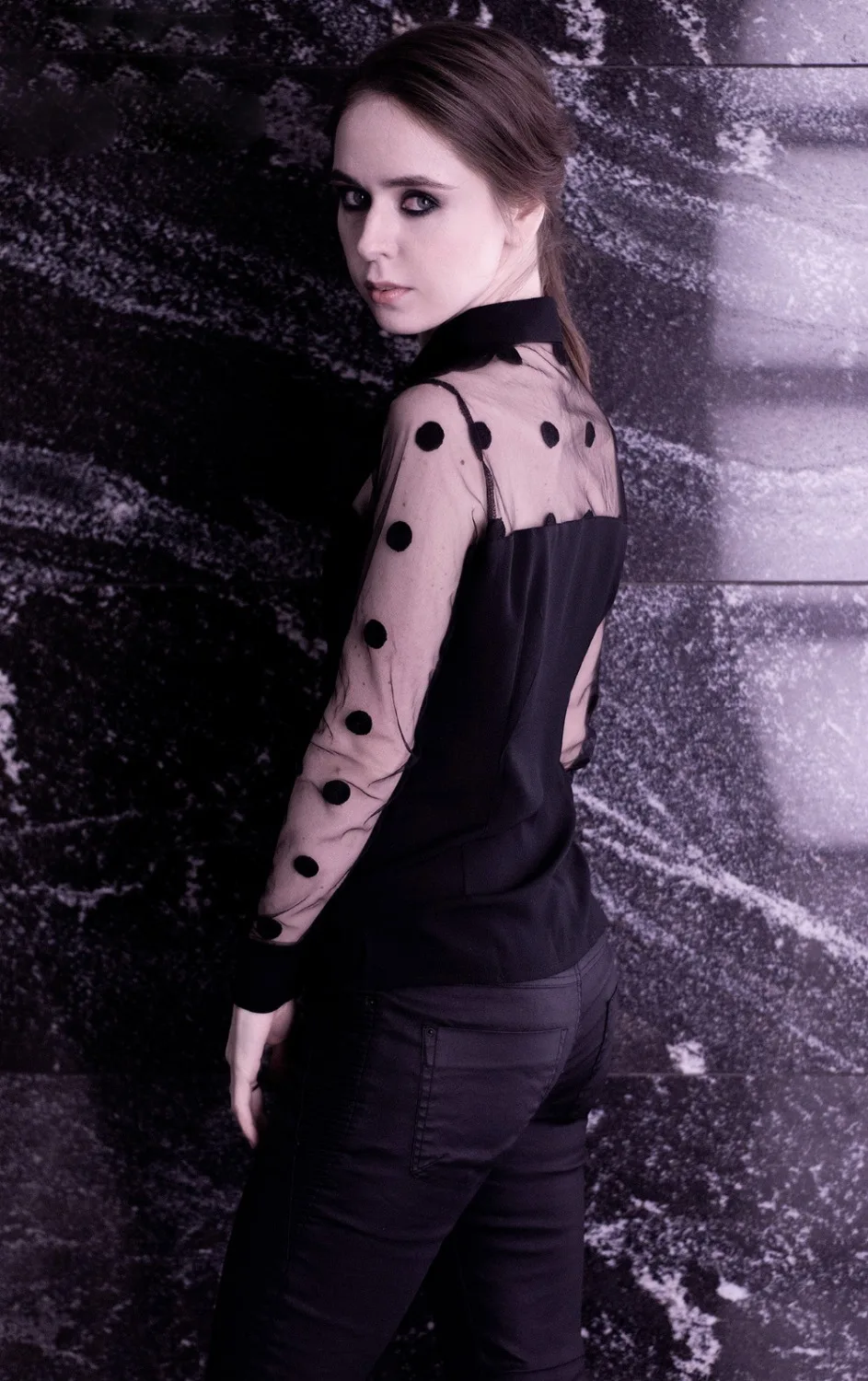 Женская сетчатая блузка в горошек Add XXL винтажная стиле пэчворк с длинными