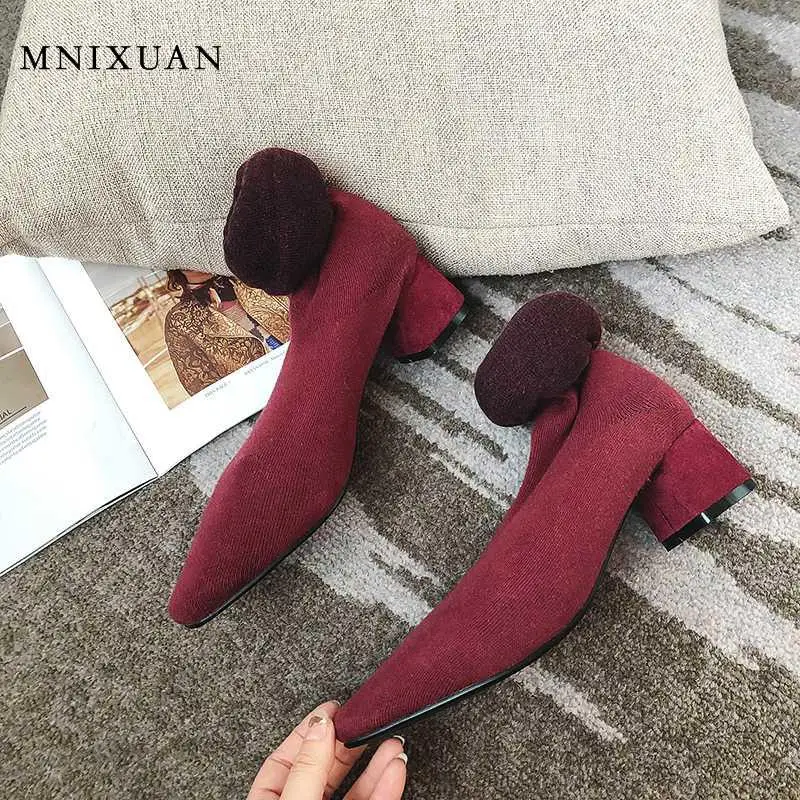 Женские сапоги на высоком каблуке MNIXUAN новинка 2019 вязаные черные длинные выше