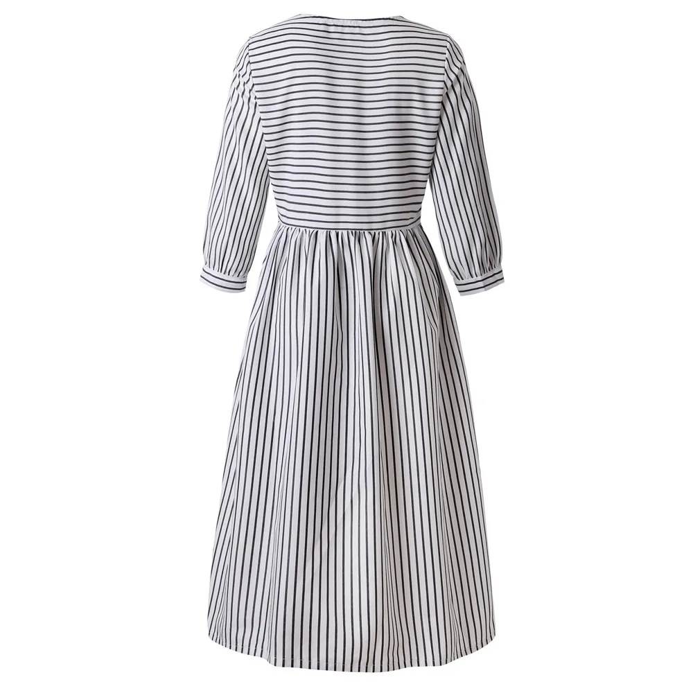Модное повседневное женское платье в полоску с укороченными рукавами новинка 2019
