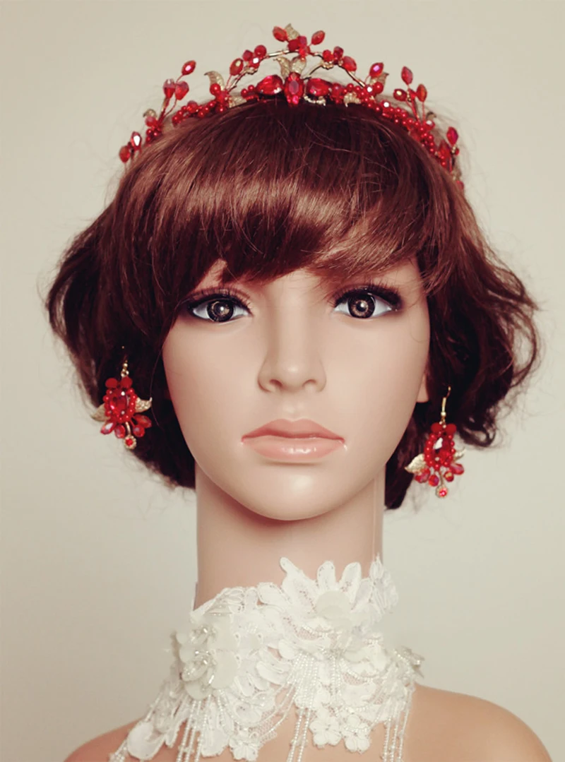 Ручная работа европейские ретро красные стразы бусины и лист свадебные волосы