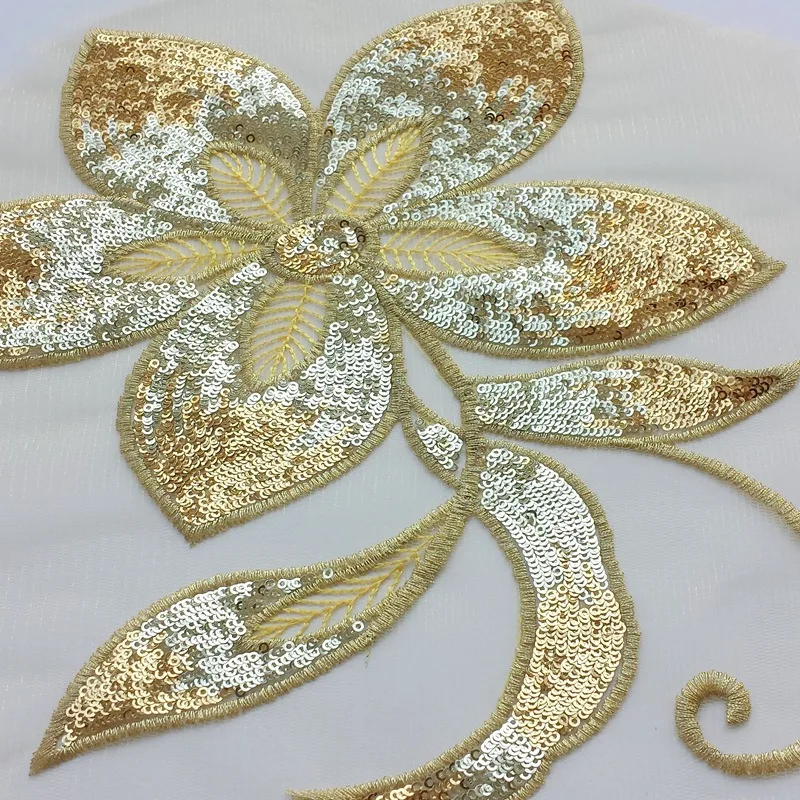 2 шт./лот Цветочная аппликация в виде лотоса с блестками вышивка вручную 3D Золотой