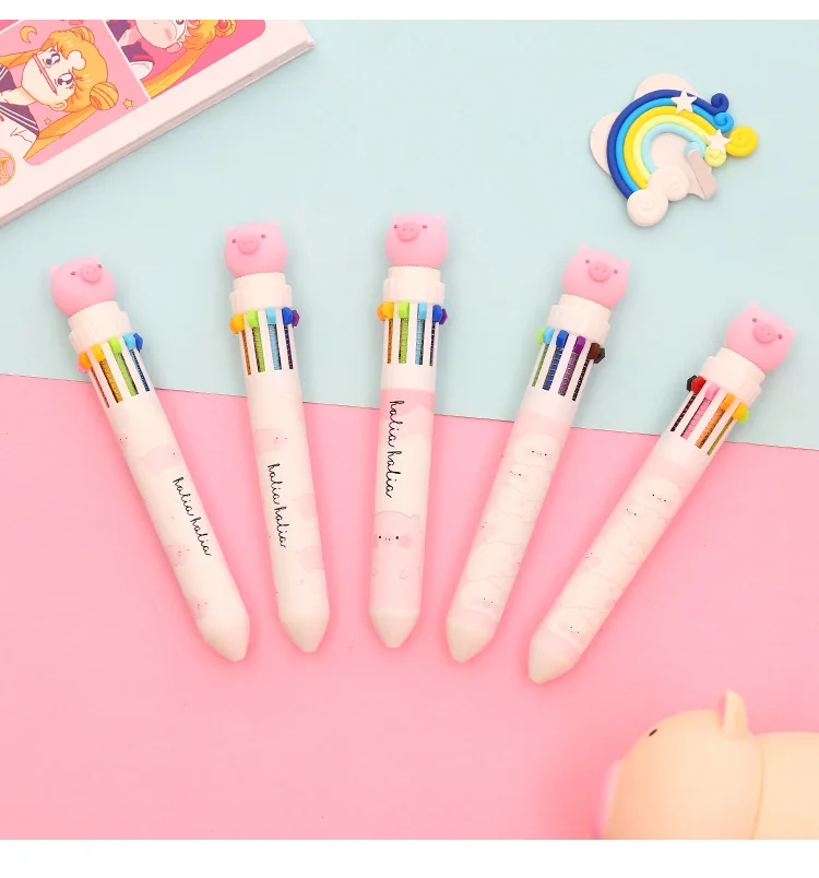 Симпатичная piggy 10 Цветов шариковая ручка цветная ручка для рисования Kawaii розовая пресс разноцветная ручка школьные принадлежности канцелярский подарок для студента