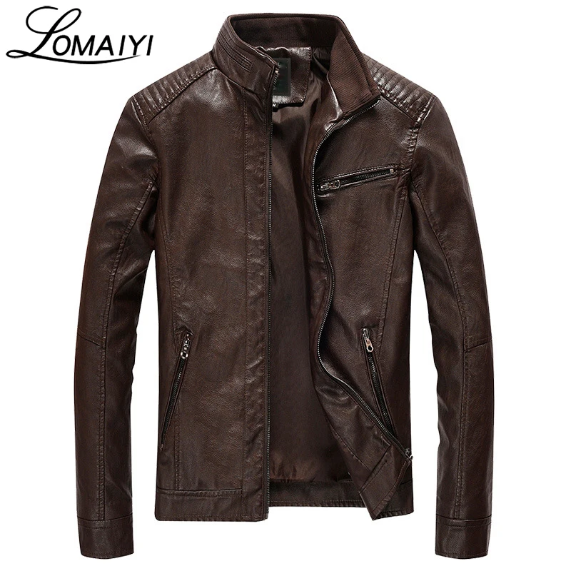 Куртка LOMAIYI мужская из мягкой ПУ кожи приталенный силуэт Повседневная байкерская