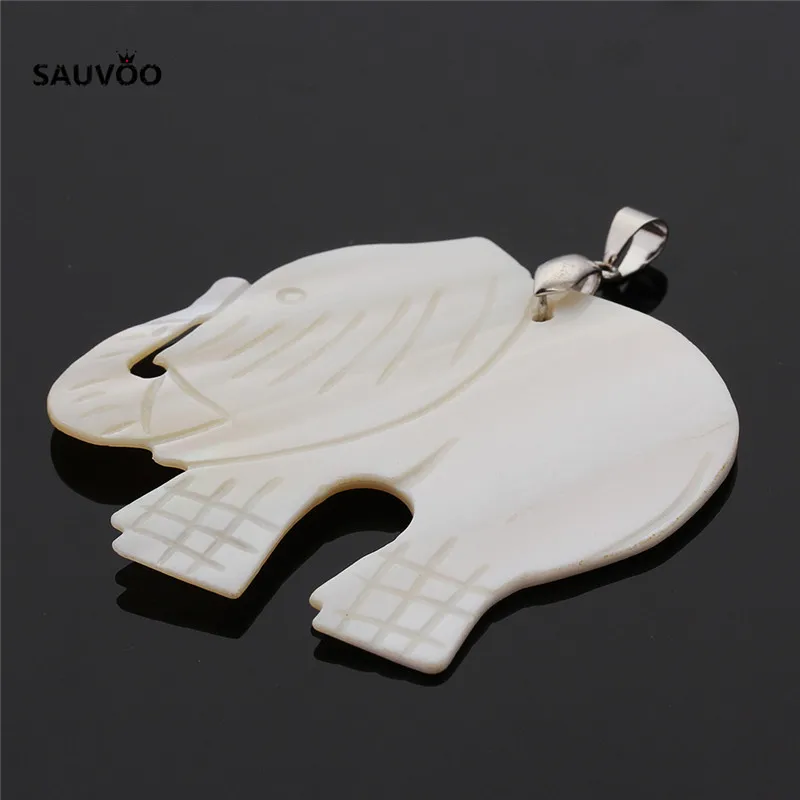 SAUVOO 1pcs Cute White Animal Elephant Pendant Charms 58*60*4mm for DIY Necklace Jewelry Making Findings Accessories | Украшения и