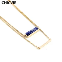 chicvie natural stone long multilayer necklace for women best friends fashion gold color chain maxi necklaces jewelry sne160065