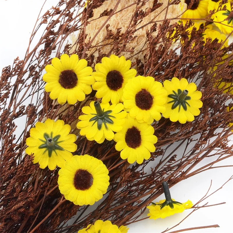 30pcs Mini Silk Sunflower Artificial Daisy Flower Head For Wedding Party Decoration DIY Scrapbooking Wreath Craft  Fake Flowers images - 6