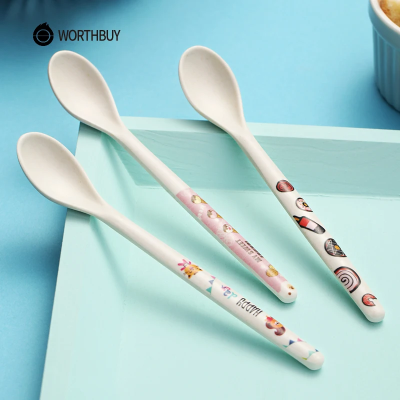 WORTHBUY милая детская бамбуковая кофейная ложка с длинной ручкой десертная чайная