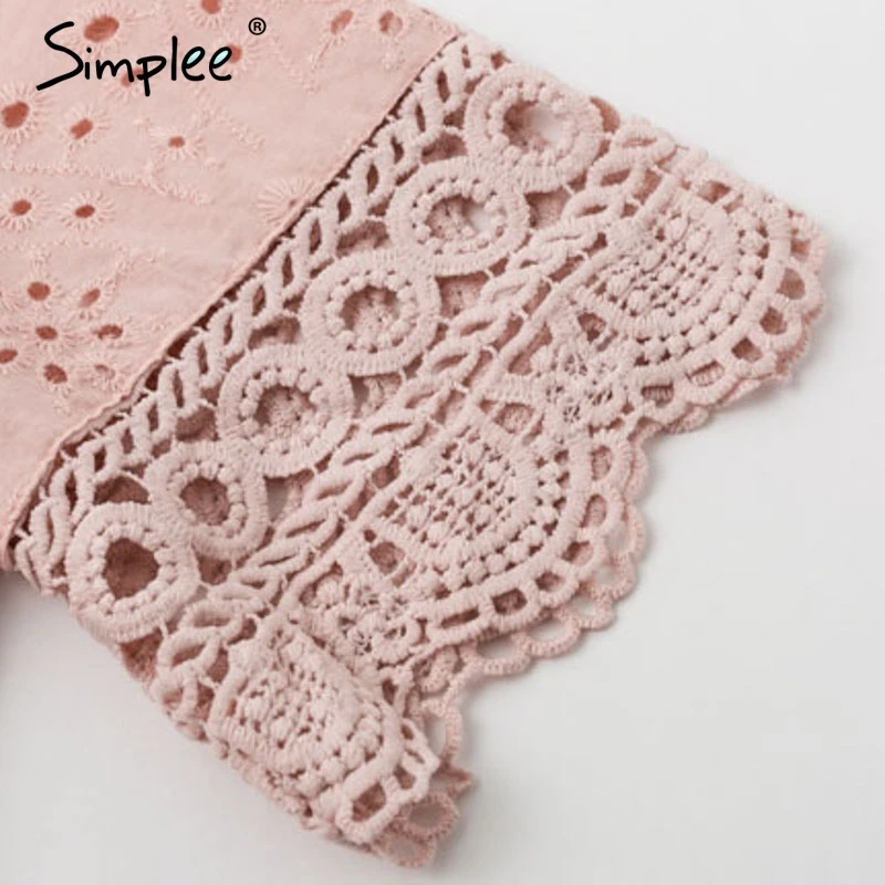 Simplee вышивка с v образным вырезом Хлопковое платье миди элегантный выдалбливают