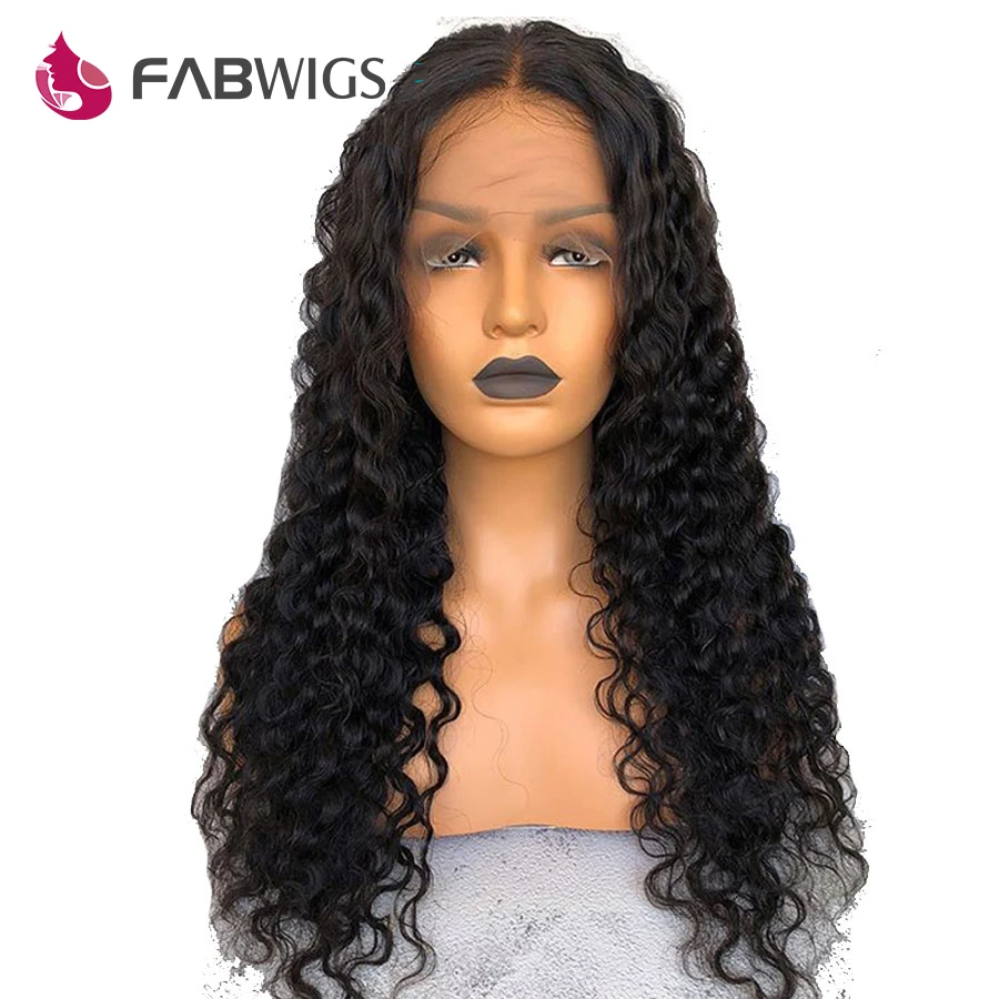 Fabwigs бразильского глубокая волна Full Lace человеческих волос парики с ребенком волос предварительно сорвал Полный парики с невидимой сеточкой для черный Для женщин Волосы remy
