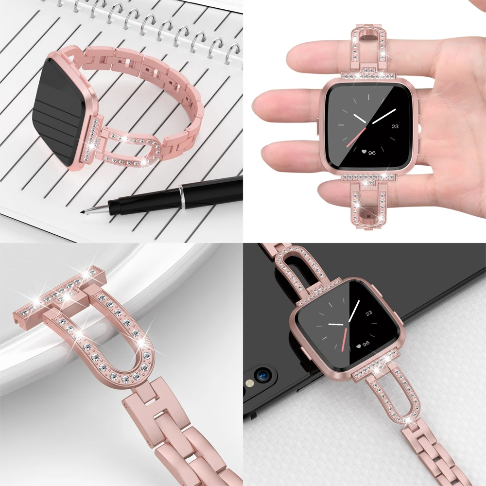 U-Design браслет со стразами для Fitbit Versa/Versa lite ремешок со стразами из нержавеющей стали, блестящий Браслет для Fitbit Versa