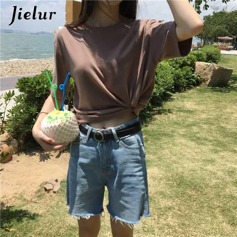 Coffee Jielur футболка 15 однотонная Базовая футболка женская повседневная с круглым вырезом Harajuku летний топ корейский хипстер белая футболка S-XL Прямая поставка - Цвет: Coffee