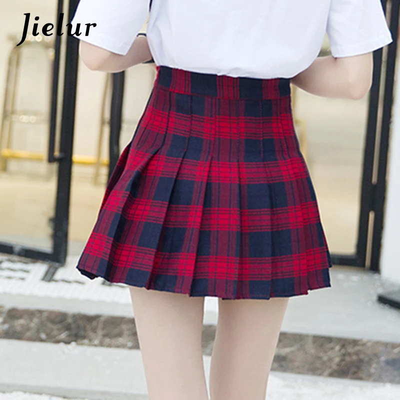 Jielur 2019 милая клетчатая мини юбка трапециевидной формы в клетку для девочек