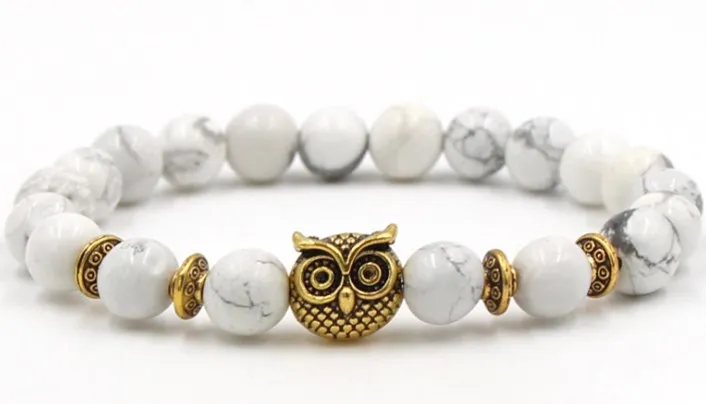8 мм jkh5gf Сова рейки Браслет Чакра Белый Howlite Будда йога камень бисера распылитель
