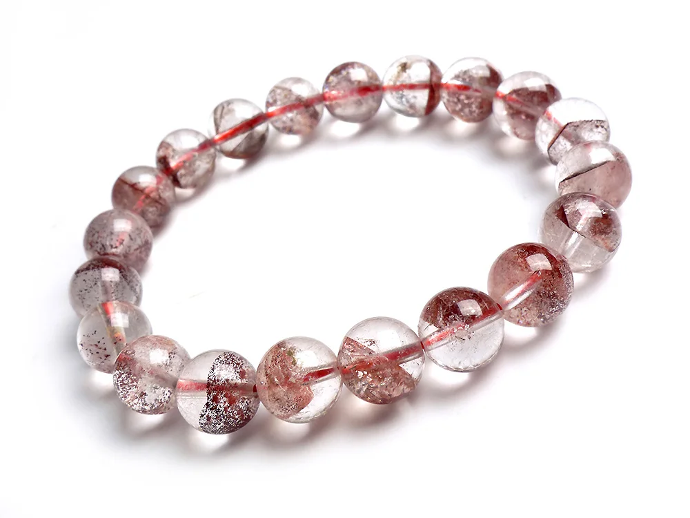 

10mm Genuine Natural Red Phantom Quartz Crystal Transparent Round Beads Stretch Charm Bracelet