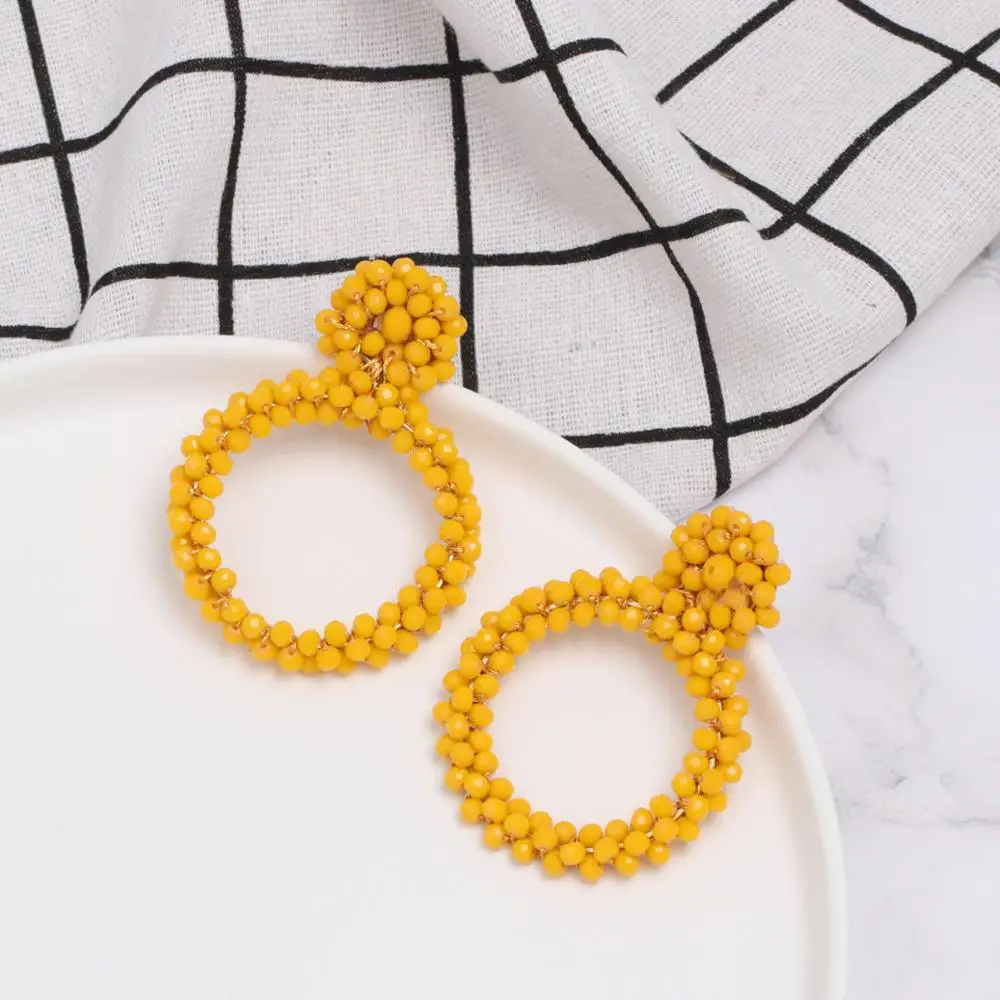 Модные свисающие серьги ручной работы с бусинами круглые Висячие для женщин