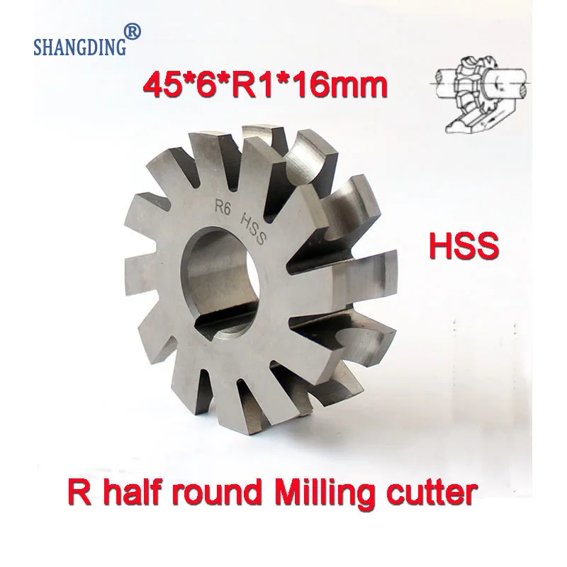 

R1.0 45*6*R1.0*16mm Inner hole HSS Concave Radius Milling Cutters R half round milling cutter Free shipping