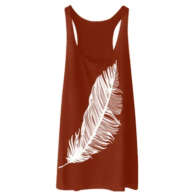 orange tank top Luzuzi/10 цветов, новинка, топы на бретелях, женская летняя длинная жилетка с принтом перьев, модный топ, удобная одежда, лидер продаж, 5XL CE3229 - Цвет: orange tank top