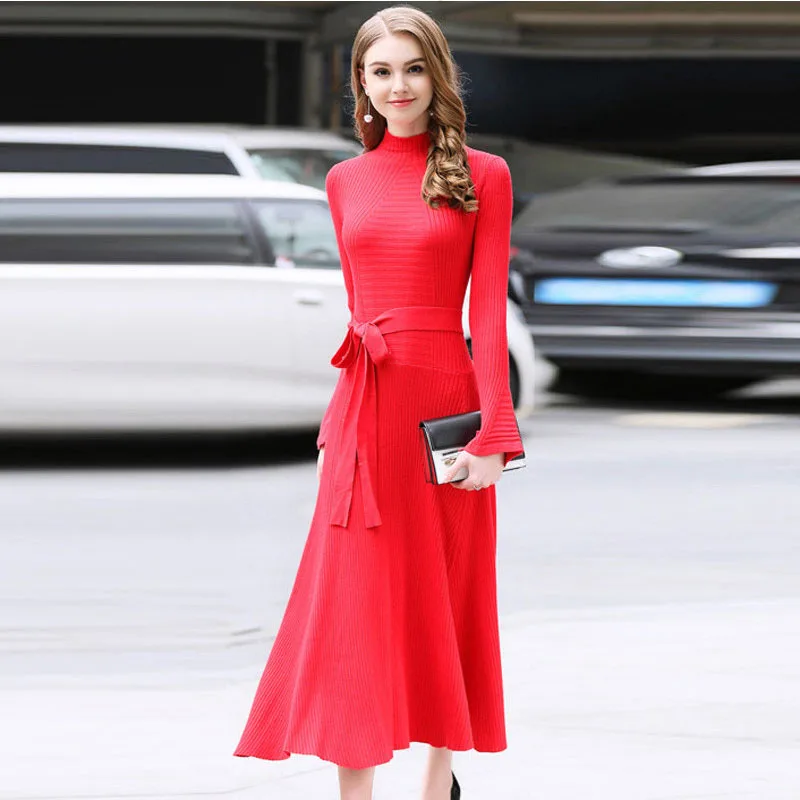 Платье Для женщин зимние платье макси 2018 новые элегантные офисные Длинные платья