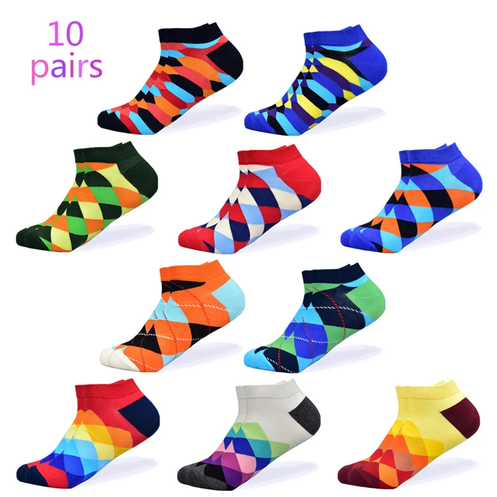 10 pairs of socks-3 Мужские носки, новейший дизайн, повседневные носки-башмачки, короткие, летние, дышащие, высокое качество, счастливые, цветные, хлопковые носки для мужчин - Цвет: 10 pairs of socks-3