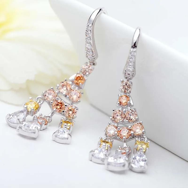 1 пара высококлассные роскошные Сталь иглы Висячие серьги AAA Циркон Модные