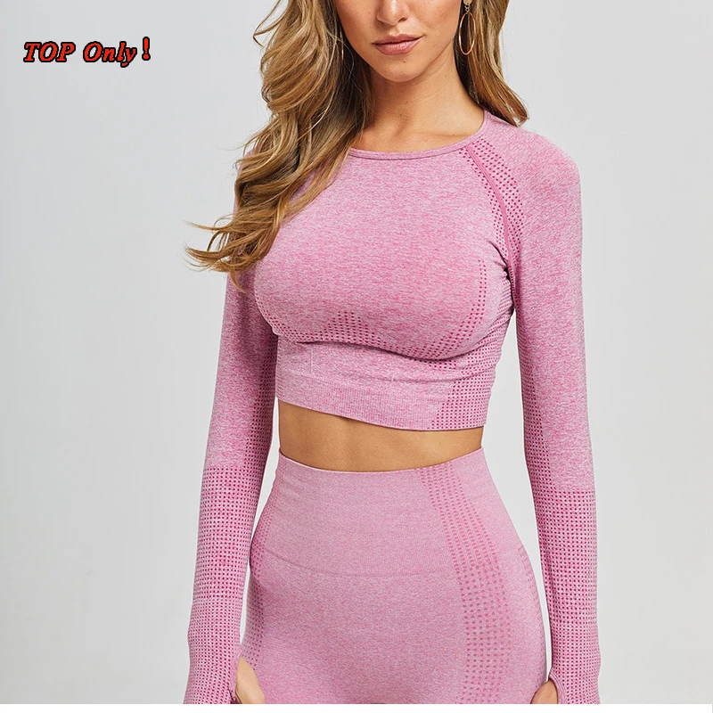 long sleeve top PI Бесшовный комплект для йоги, Леггинсы для йоги штаны, комплект для тренировок, одежда без рукавов, женская одежда для фитнеса, тренажерного зала, комплект для спортзала, короткий топ с длинным рукавом - Цвет: long sleeve top PI