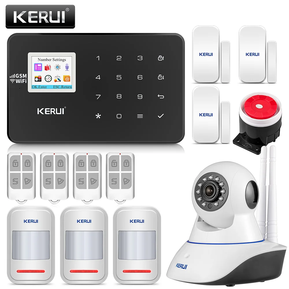 KERUI W18 1,7 дюймов TFT экран wifi GSM домашняя охранная сигнализация детектор движения приложение контроль пожарный детектор дыма Сигнализация - Цвет: KIT5 Black