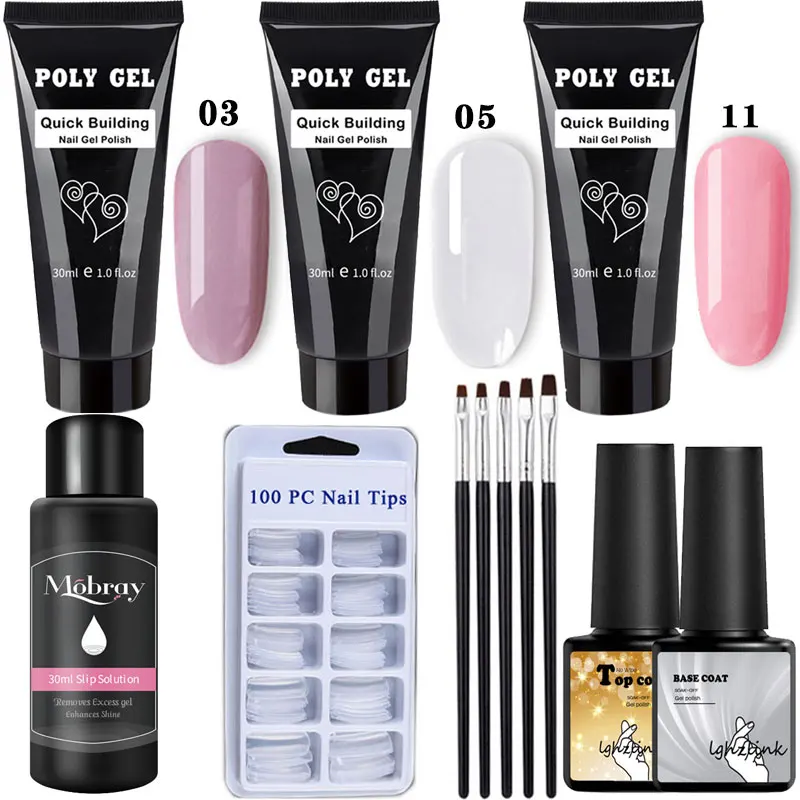 set 30g 8 шт./компл. Polygel наращивания ногтей акрилом поли гель Советы повышения скольжения раствор быстрого роста ногтей расширение гель для ногтей - Цвет: set