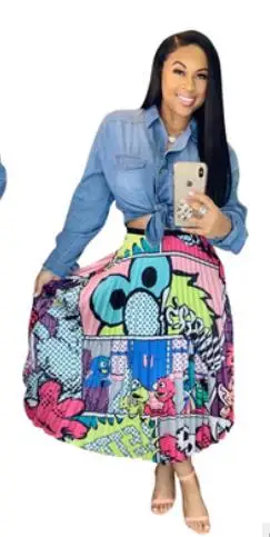 Женская плиссированная юбка в африканском стиле с высокой талией и принтом