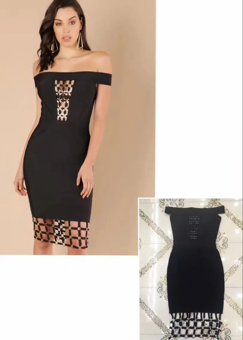 Блестящие Красота Лето 2017 г. Бандажное платье черный красный рукавов Cut