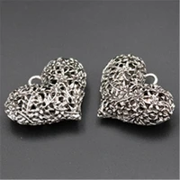 2pcs antique silver color 3d hollow two sided heart charm necklace bracelet diy fashion jewelry alloy pendants a612