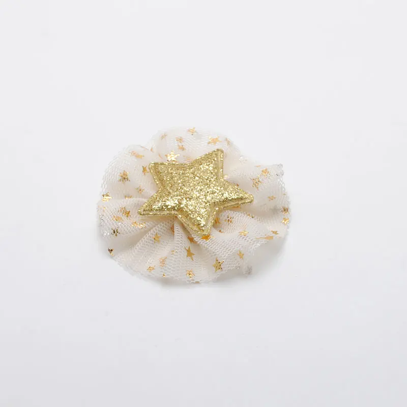 Cream Hair clips 2 шт./партия, милые заколки для волос для девочек, блестящая золотая заколка с блестящей звездой, сетчатый бант, модные аксессуары для волос, заколки для волос - Цвет: Cream Hair clips