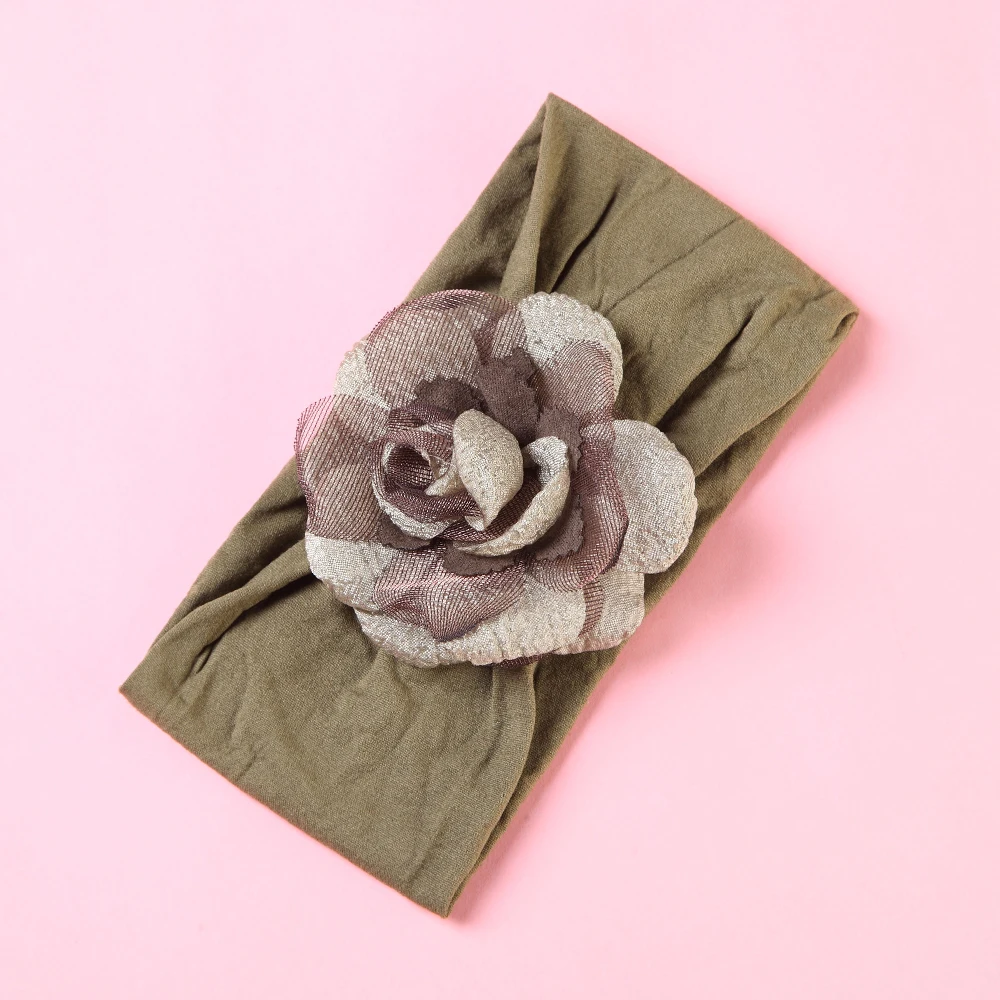 Diadema lisa de flores para beb&eacute;, bandas para la cabeza de nailon para ni&ntilde;a, turbante rosa para fiesta de reci&eacute;n nacido, accesorios para el cabello-2