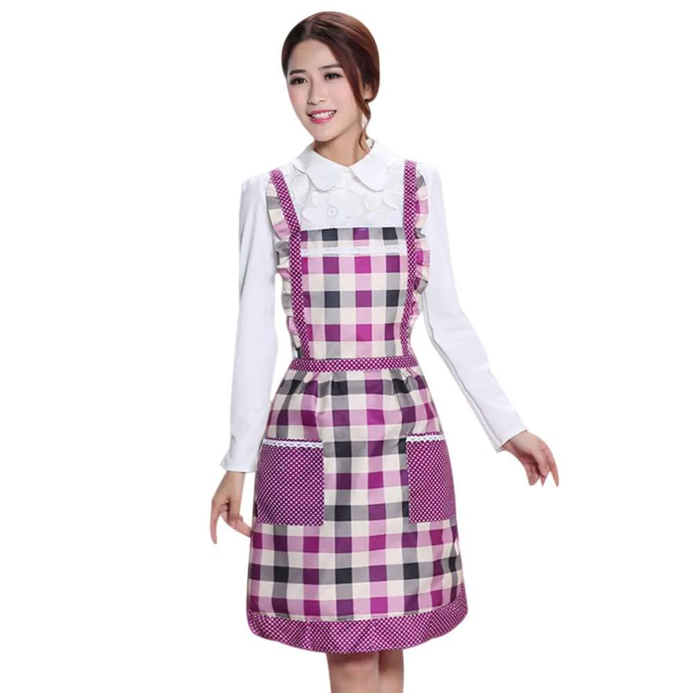 7 Dropshipping Women Apron with Pockets Waterproof Plaid Print Kitchen Double Layer Thick Cloth Home Supplies MDP66 - Цвет: 7