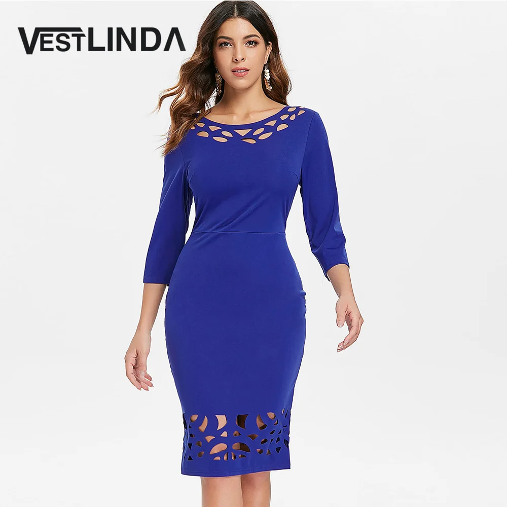 Женское облегающее платье-карандаш VESTLINDA Элегантное синее платье средней длины с