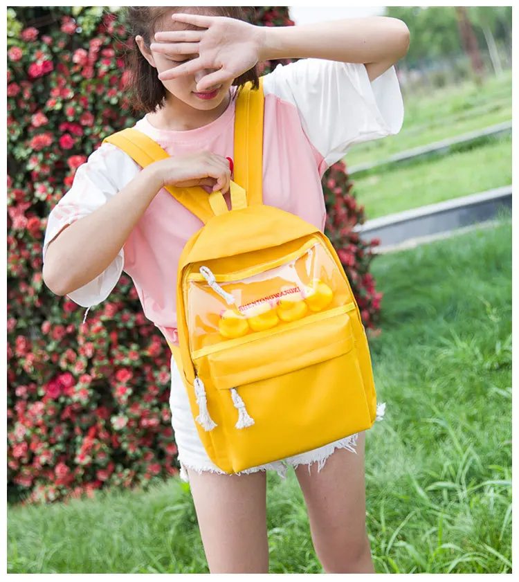 Новинка, прозрачный маленький рюкзак в виде желтой утки, Корейская версия, Harajuku, для девушек, старшеклассников, Студенческая сумка, женский рюкзак, рюкзак 4 durk