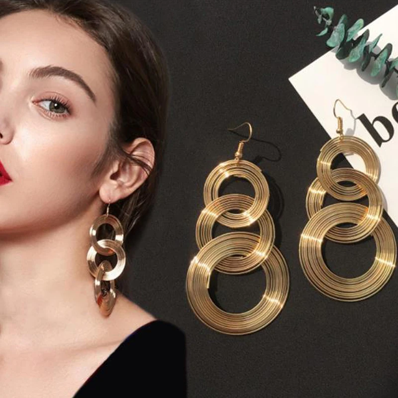 Rock Punk Big Round Geometric Gold Color Metal Long Dangle Earrings For Women Bohemian Party Exaggerated Fashion Jewelry | Украшения и