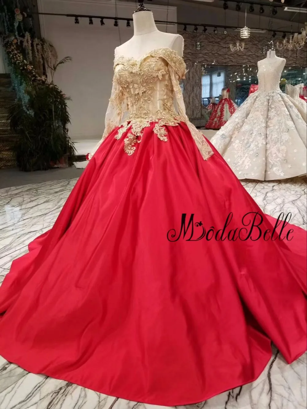 Бальное платье modabelle 2018 красного и золотого цвета вечерние платья с рукавами