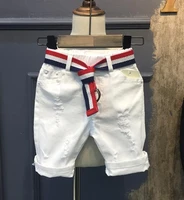 hot summer design white boys jeans kids short pants boys elegant jeans denim shorts for children 2 7years short belt