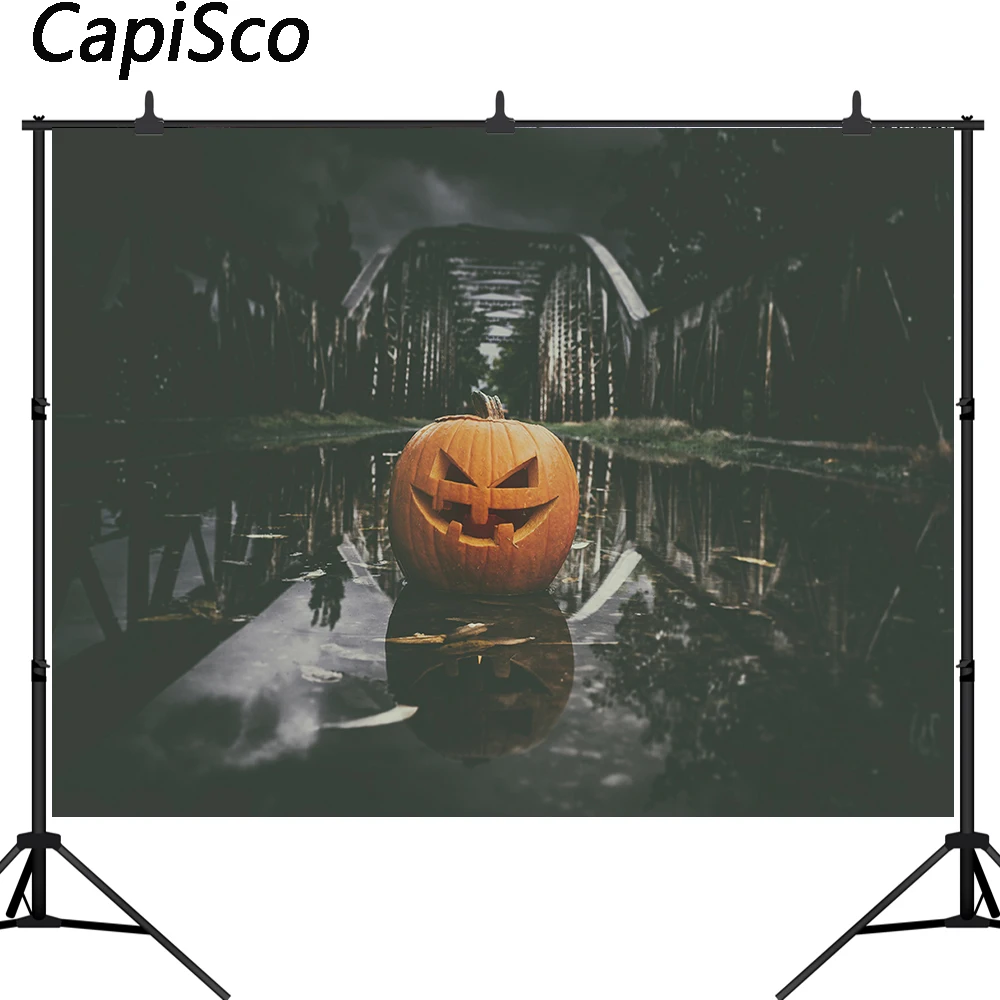 Capisco фоны для фотостудии Хэллоуин террор Тыква деревянный мост ночной фон