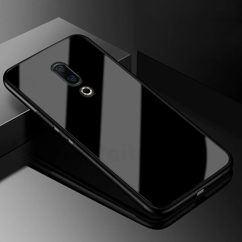 UPaitou, Роскошный чехол из закаленного стекла для Meizu 16th Plus, ТПУ бампер, противоударный чехол для MEIZU 16th, задняя крышка - Цвет: Черный
