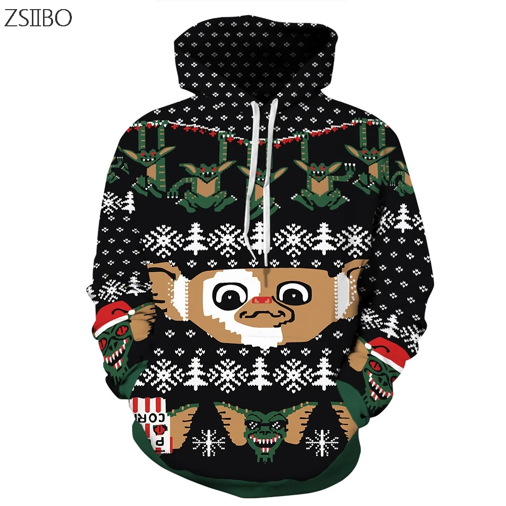 Harajuku Santa pattern Рождественская елка 3D цифровая печать уличная Мужская толстовка в
