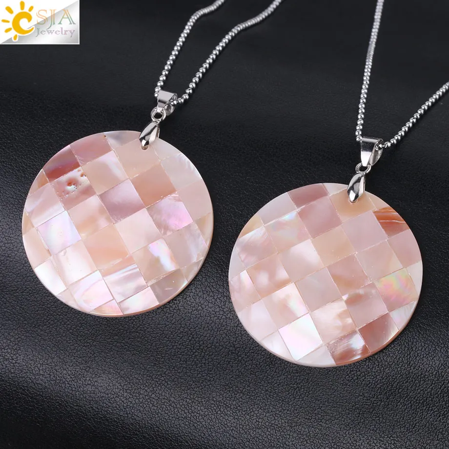 CSJA Натуральная Розовая ракушка Круглые Подвески ракушки перламутр кулон