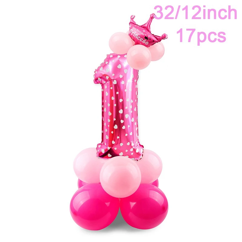 Pink 1st balloon FENGRISE балоны на 1-й День рождения воздушный шар на 2-й день рождения От 1 до 2 лет для первого дня рождения декоративный латексный шар для детей - Цвет: Pink 1st balloon