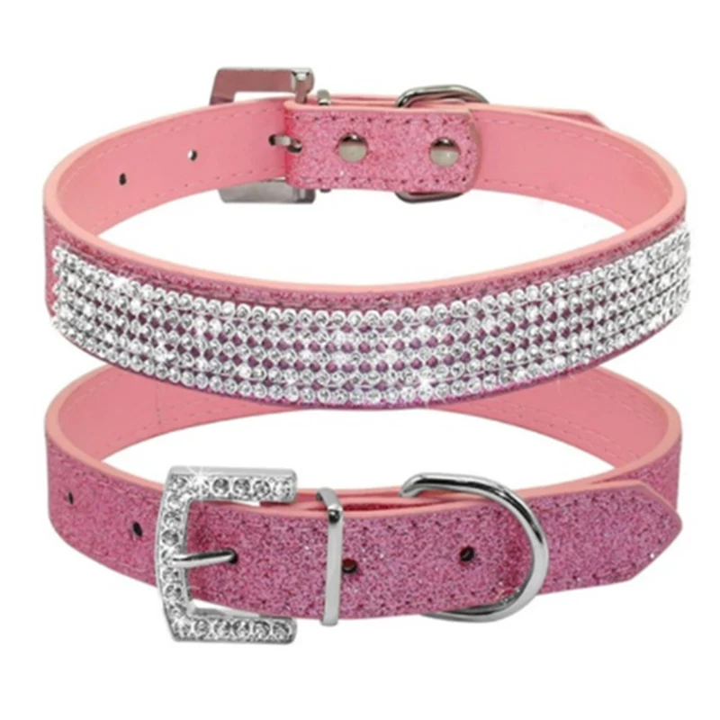 Pink Ошейники для домашних животных, украшения с камнями и стразами из искусственной кожи, ошейники для щенков, кошек, ожерелья для маленьких собак, воротник Перро, аксессуары для домашних животных - Цвет: Pink