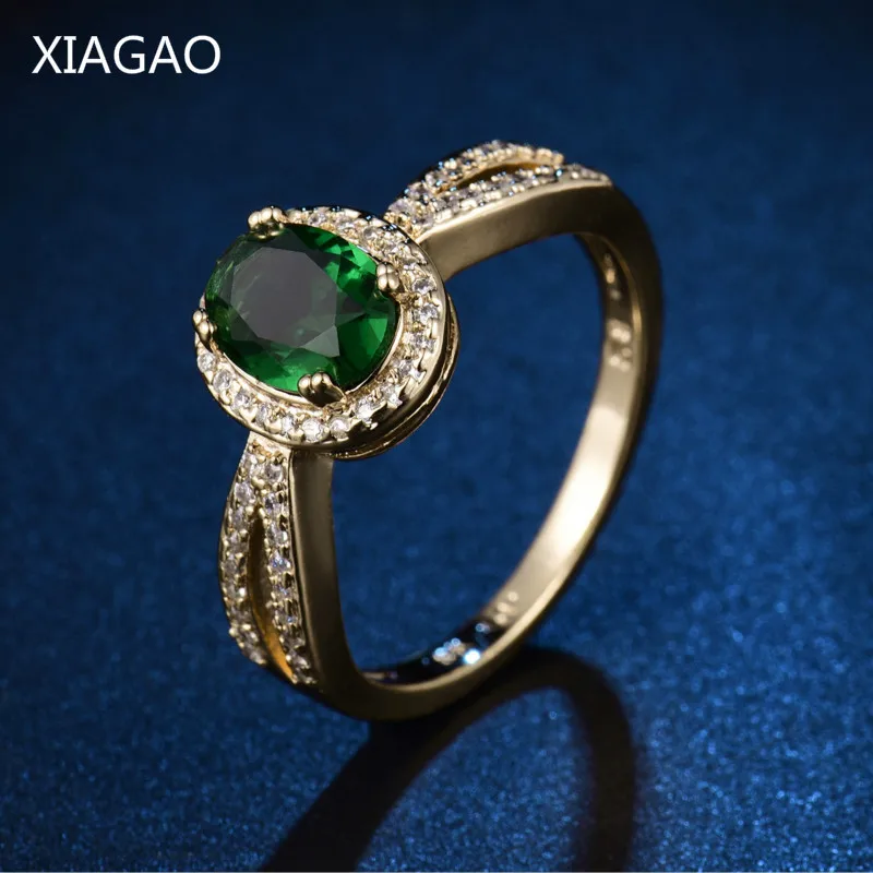 XIAGAO, модный размер 8, Halo, Женская повязка на палец, Золотое кольцо для женщин, Овальный розовый кристалл, CZ Циркон, обручальное ювелирное изделие