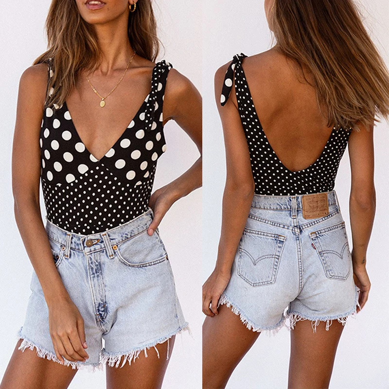 Женский купальник бикини в горошек с v образным вырезом бандажный боди